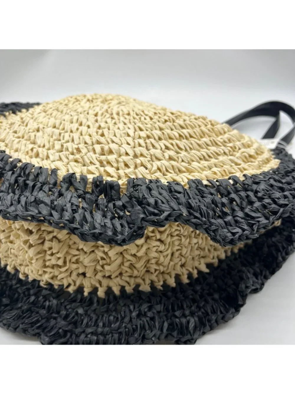 Urban Expressions Natural and Black Indy Tote Bag with Ruffle Edges